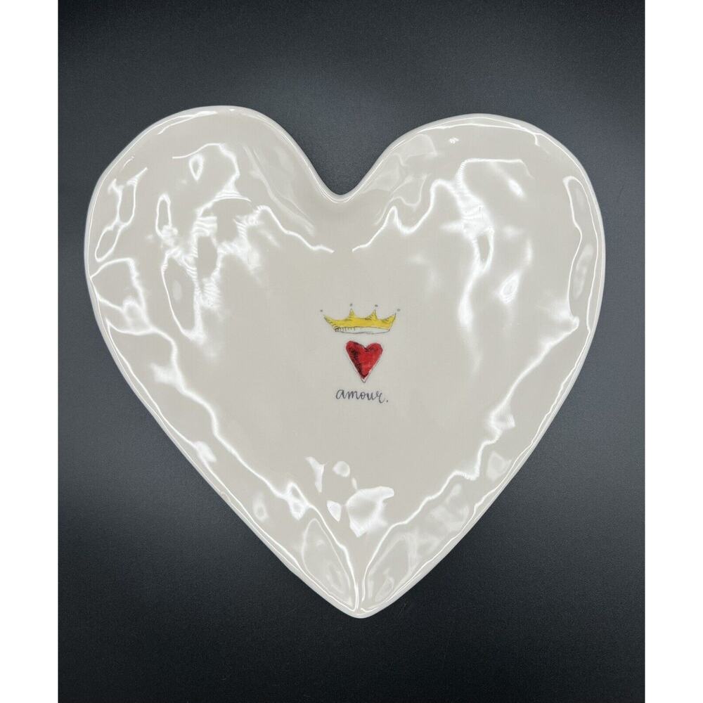 Rae Dunn Love “Amour” Valentine’s Heart Plate Pottery Artisan Collection Big M